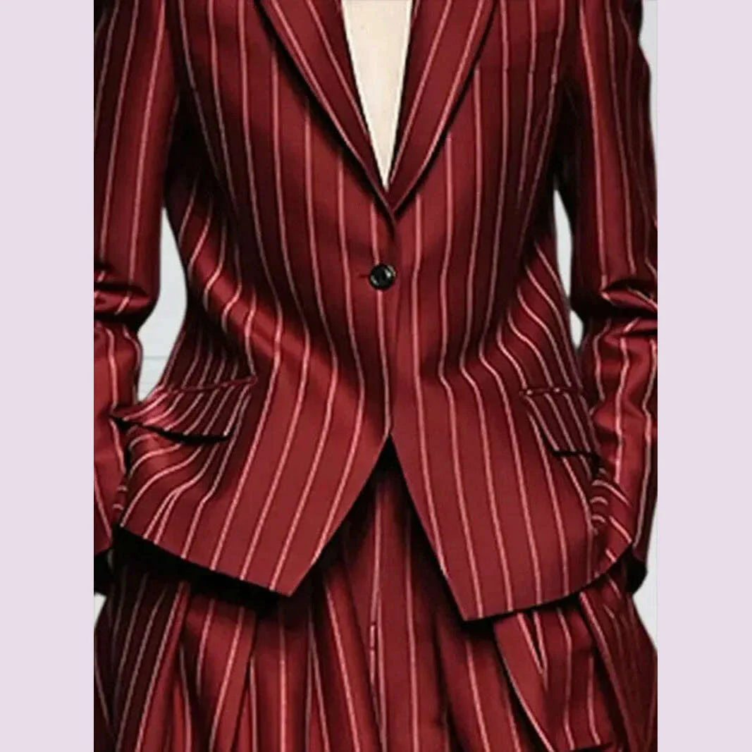 Modigirl Winter Clothes Trendy Pants Suits Set Office for Women 2024 Autumn British Striped Loose Wide Leg Womens England Capris