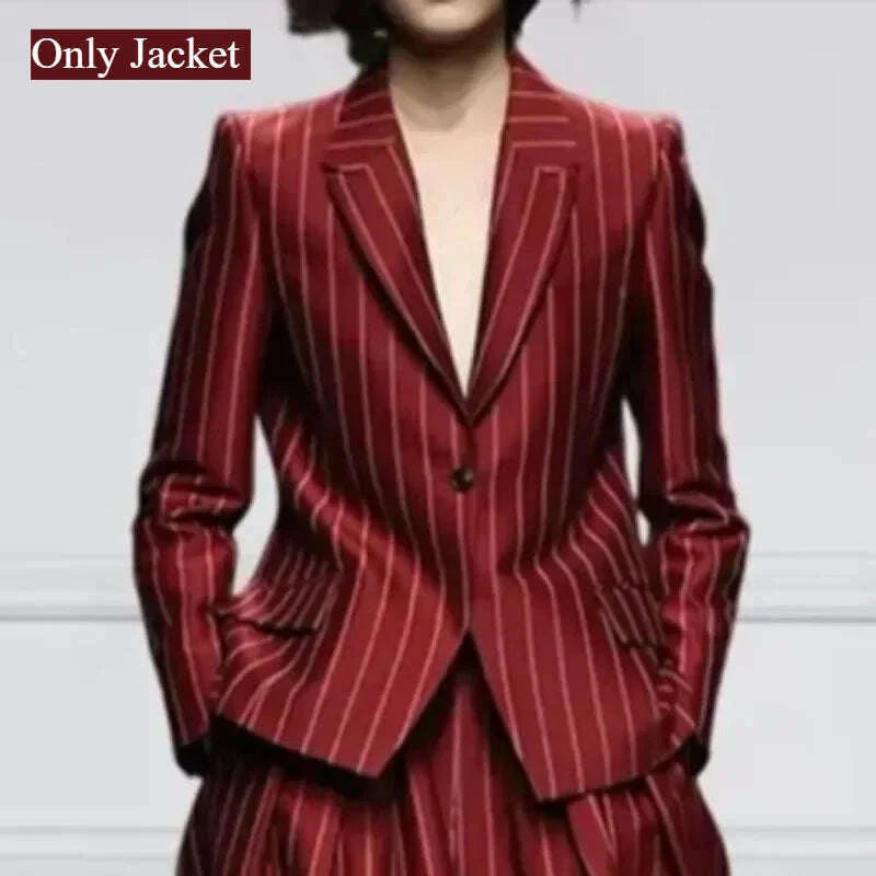 Modigirl Winter Clothes Trendy Pants Suits Set Office for Women 2024 Autumn British Striped Loose Wide Leg Womens England Capris