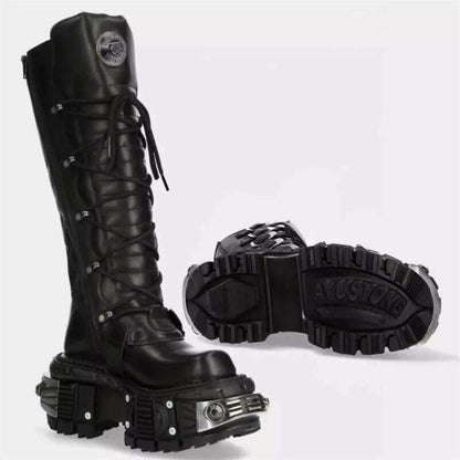 Motorcycle Rock Boots For Man Lacing Up Men Black Punk Boot