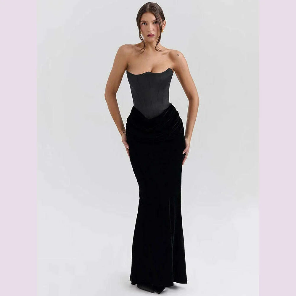 Mozision Off-shoulder Strapless Sexy Maxi Dress For Women Elegant Sleeveless Backless Bodycon Club Party Evening Long Dress