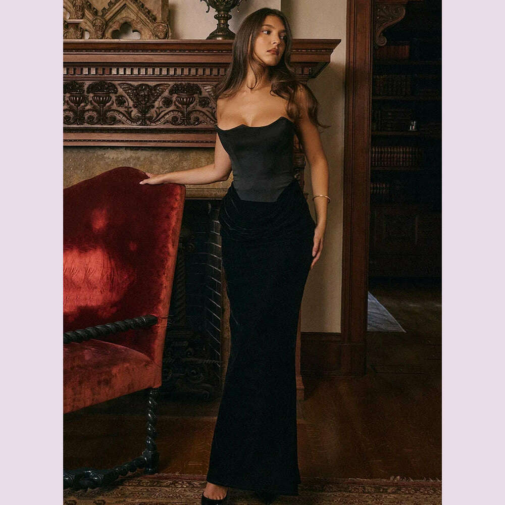 Mozision Off-shoulder Strapless Sexy Maxi Dress For Women Elegant Sleeveless Backless Bodycon Club Party Evening Long Dress