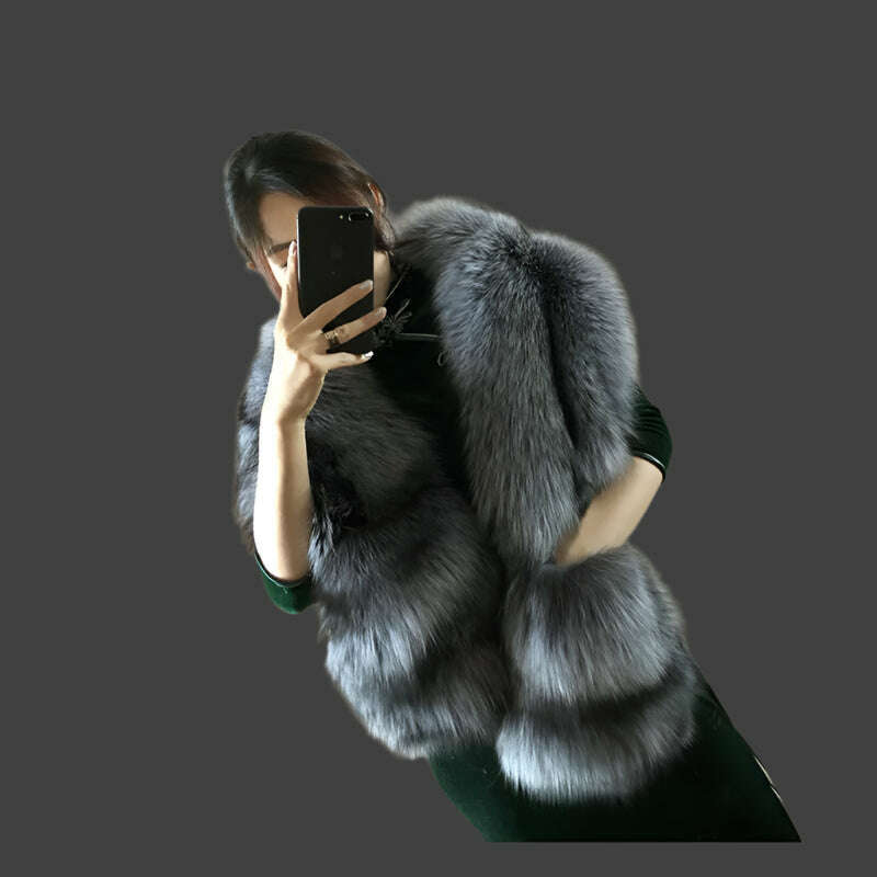 MS.MinShu-Luxury Fox Fur Scarf, Big Skin Scarf, Natural Fox Fur Stole, Genuine Fox Fur Shawl, Pocket Fashion Evening Dress