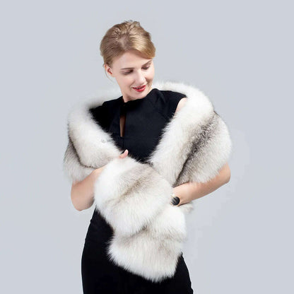 MS.MinShu-Luxury Fox Fur Scarf, Big Skin Scarf, Natural Fox Fur Stole, Genuine Fox Fur Shawl, Pocket Fashion Evening Dress