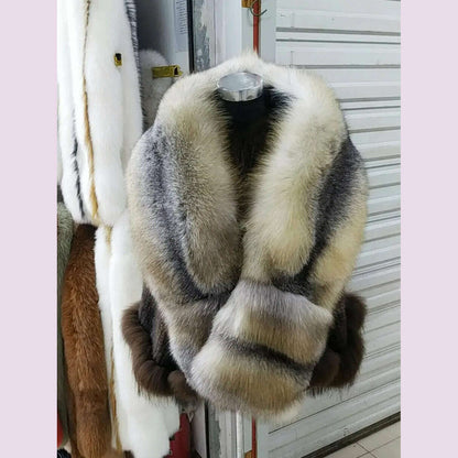 MS.MinShu-Luxury Fox Fur Scarf, Big Skin Scarf, Natural Fox Fur Stole, Genuine Fox Fur Shawl, Pocket Fashion Evening Dress