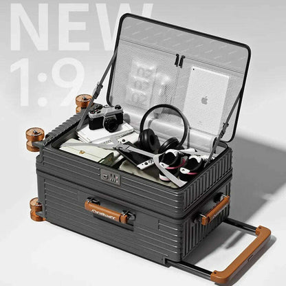 MUXING Wide Trolley Luggage Front Opening Multi-Functional Women 20-Inch Small Lightweight Boarding Box 24-Inch Men's Suitcase