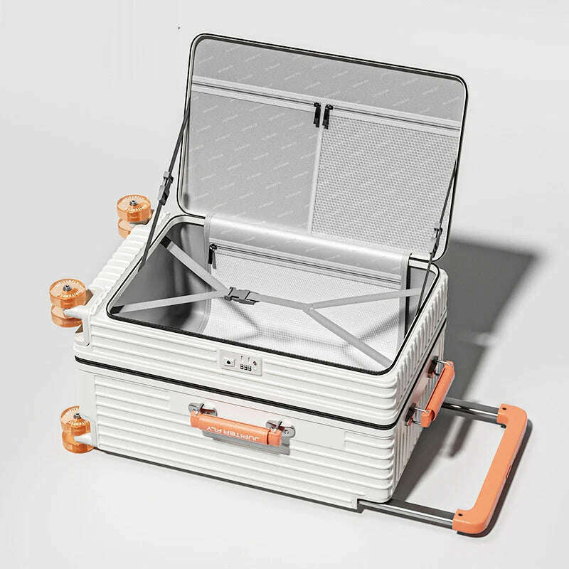 MUXING Wide Trolley Luggage Front Opening Multi-Functional Women 20-Inch Small Lightweight Boarding Box 24-Inch Men's Suitcase