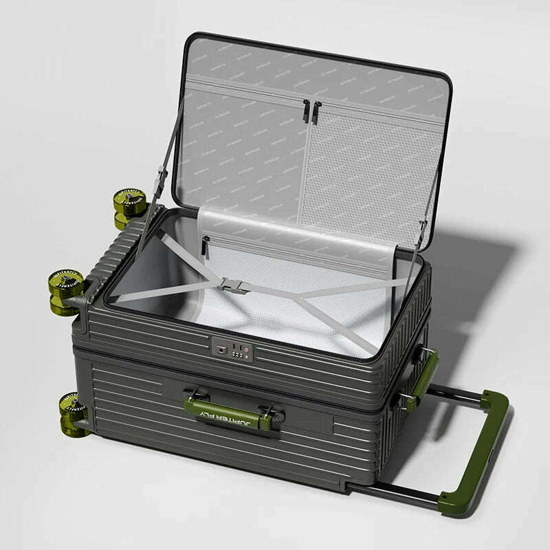 MUXING Wide Trolley Luggage Front Opening Multi-Functional Women 20-Inch Small Lightweight Boarding Box 24-Inch Men's Suitcase