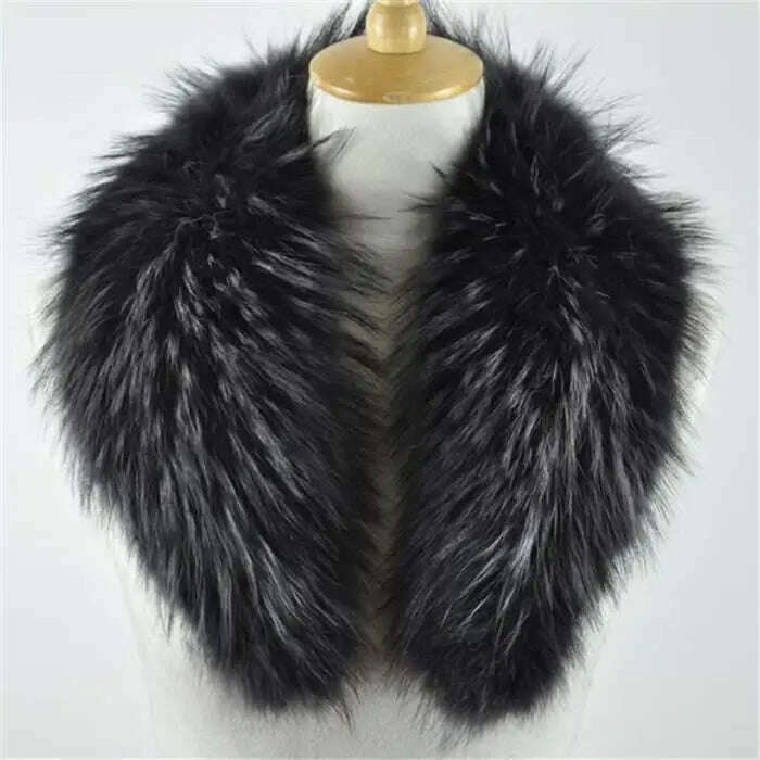 Natural Color Raccoon Fox Real Fur Collar Scarf Genuine Big Size Scarves Warp Shawl Neck Warmer Stole Muffler with Clip Loops #6