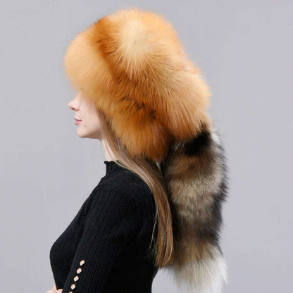 Natural Fox Fur Russian Hat Ushanka Women Winter Warm Fluffy Popular Style Female Tail Cap Fashion Real Fur Hats