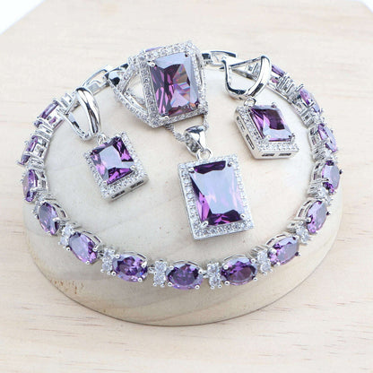 Natural Magic Rainbow CZ Bridal Jewelry Sets 925 Silver Stones Bracelets Earrings Rings Pendant Necklace Set For Women