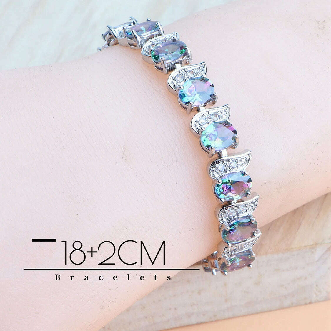 Natural Magic Rainbow Zirconia Jewelry Sets 925 Silver Wedding For Women Rings Pendant Necklace Earrings Bracelets Bridal Set