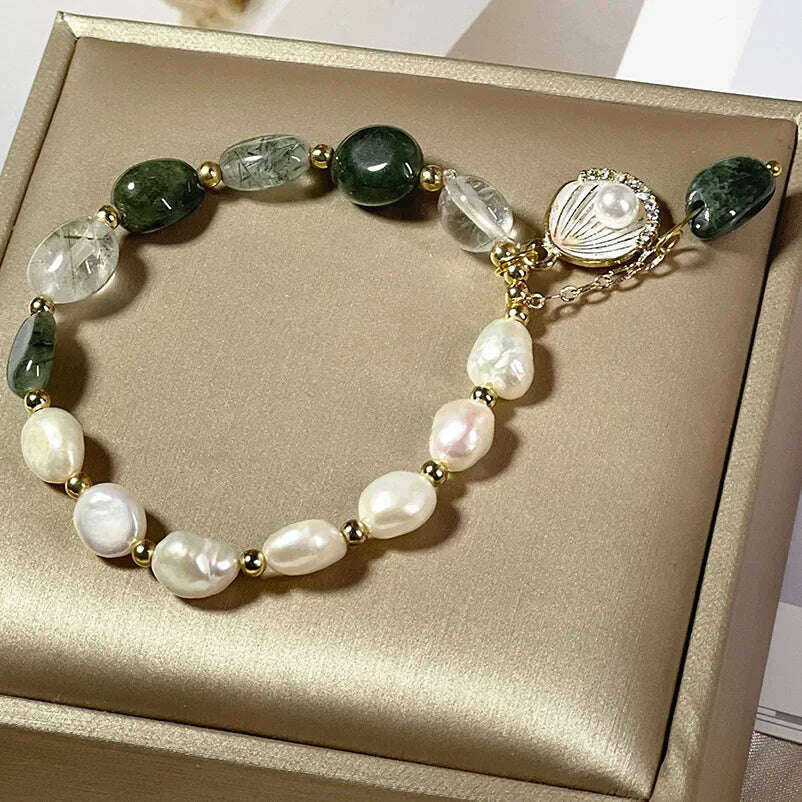 Natural Pearl Bracelet Green Crystal Original Design Women's Korean  Bangles Student Friend Birthday Jewelry Handpiece