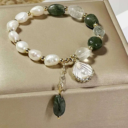 Natural Pearl Bracelet Green Crystal Original Design Women's Korean  Bangles Student Friend Birthday Jewelry Handpiece