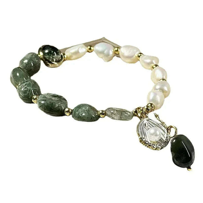 Natural Pearl Bracelet Green Crystal Original Design Women's Korean  Bangles Student Friend Birthday Jewelry Handpiece
