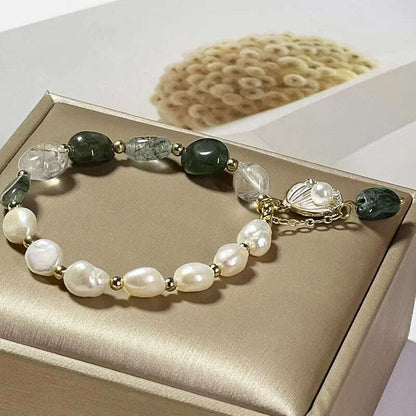 Natural Pearl Bracelet Green Crystal Original Design Women's Korean  Bangles Student Friend Birthday Jewelry Handpiece