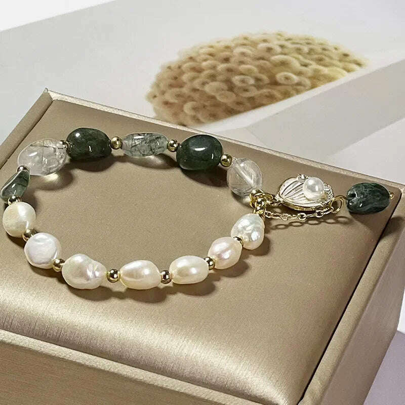 Natural Pearl Bracelet Green Crystal Original Design Women's Korean  Bangles Student Friend Birthday Jewelry Handpiece
