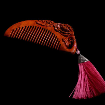 Natural Rhinoceros Horn Small Leaf Red Sandalwood Carved Wood Comb Retro Style Massage Comb Gifts with comb