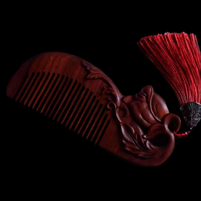 Natural Rhinoceros Horn Small Leaf Red Sandalwood Carved Wood Comb Retro Style Massage Comb Gifts with comb
