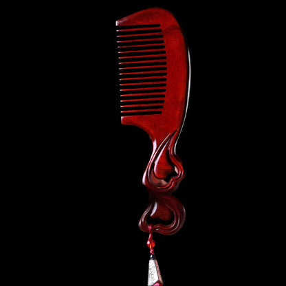 Natural Rhinoceros Horn Small Leaf Red Sandalwood Carved Wood Comb Retro Style Massage Comb Gifts with comb