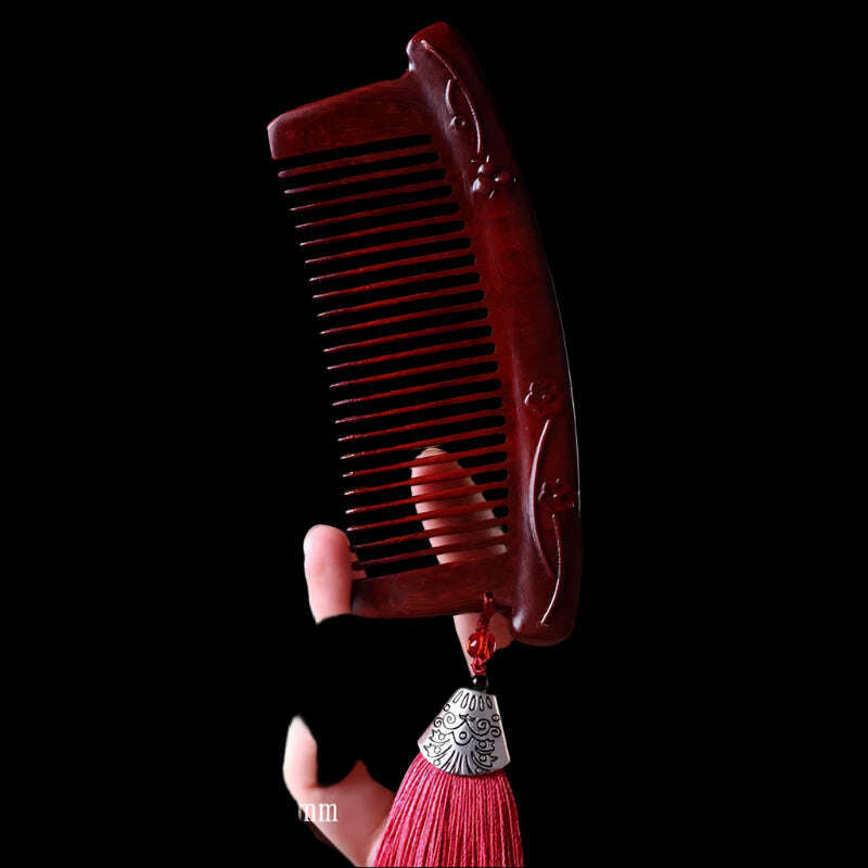 Natural Rhinoceros Horn Small Leaf Red Sandalwood Carved Wood Comb Retro Style Massage Comb Gifts with comb
