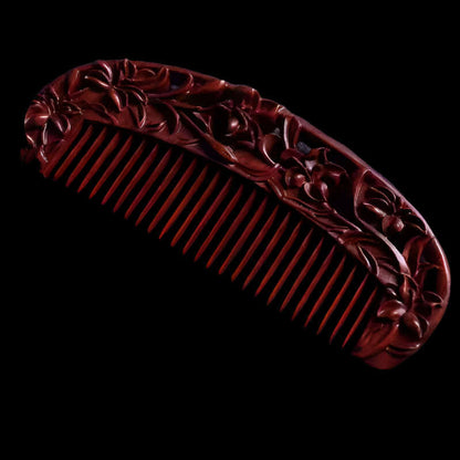 Natural Rhinoceros Horn Small Leaf Red Sandalwood Carved Wood Comb Retro Style Massage Comb Gifts with comb