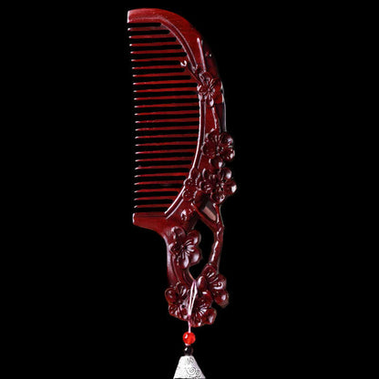 Natural Rhinoceros Horn Small Leaf Red Sandalwood Carved Wood Comb Retro Style Massage Comb Gifts with comb