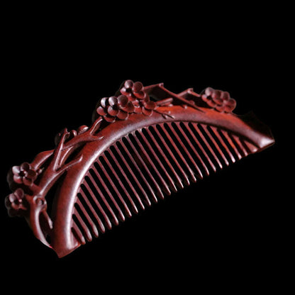 Natural Rhinoceros Horn Small Leaf Red Sandalwood Carved Wood Comb Retro Style Massage Comb Gifts with comb