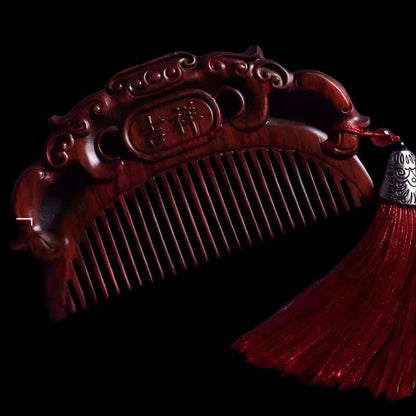 Natural Rhinoceros Horn Small Leaf Red Sandalwood Carved Wood Comb Retro Style Massage Comb Gifts with comb