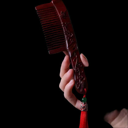 Natural Rhinoceros Horn Small Leaf Red Sandalwood Carved Wood Comb Retro Style Massage Comb Gifts with comb