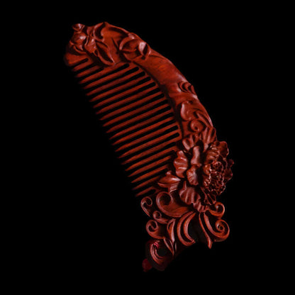 Natural Rhinoceros Horn Small Leaf Red Sandalwood Carved Wood Comb Retro Style Massage Comb Gifts with comb