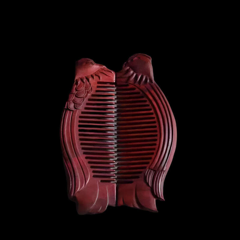 Natural Rhinoceros Horn Small Leaf Red Sandalwood Carved Wood Comb Retro Style Massage Comb Gifts with comb