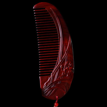 Natural Rhinoceros Horn Small Leaf Red Sandalwood Carved Wood Comb Retro Style Massage Comb Gifts with comb