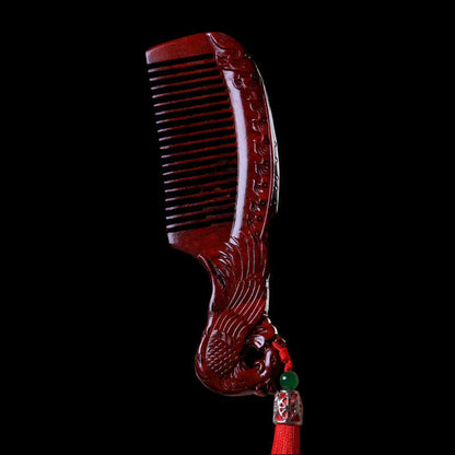 Natural Rhinoceros Horn Small Leaf Red Sandalwood Carved Wood Comb Retro Style Massage Comb Gifts with comb