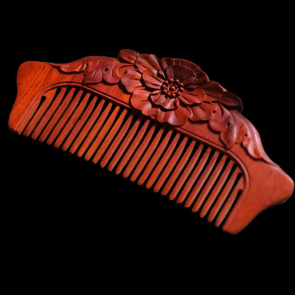 Natural Rhinoceros Horn Small Leaf Red Sandalwood Carved Wood Comb Retro Style Massage Comb Gifts with comb