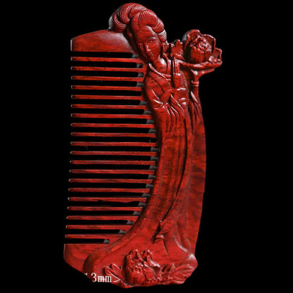 Natural Rhinoceros Horn Small Leaf Red Sandalwood Carved Wood Comb Retro Style Massage Comb Gifts with comb