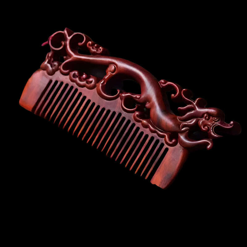 Natural Rhinoceros Horn Small Leaf Red Sandalwood Carved Wood Comb Retro Style Massage Comb Gifts with comb