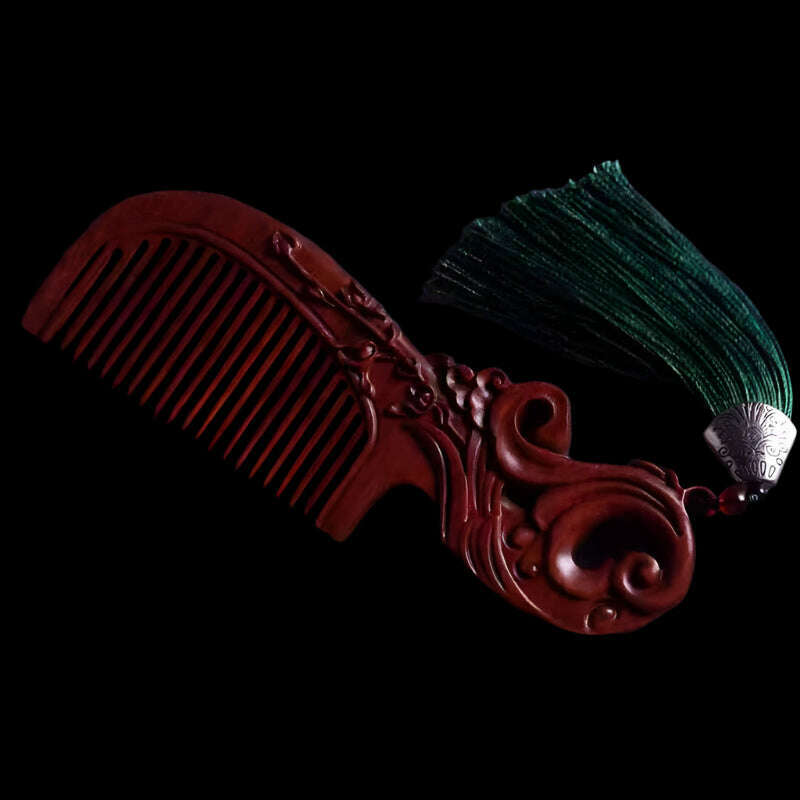Natural Rhinoceros Horn Small Leaf Red Sandalwood Carved Wood Comb Retro Style Massage Comb Gifts with comb
