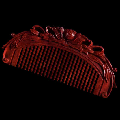 Natural Rhinoceros Horn Small Leaf Red Sandalwood Carved Wood Comb Retro Style Massage Comb Gifts with comb