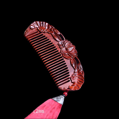 Natural Rhinoceros Horn Small Leaf Red Sandalwood Carved Wood Comb Retro Style Massage Comb Gifts with comb