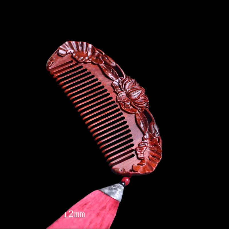 Natural Rhinoceros Horn Small Leaf Red Sandalwood Carved Wood Comb Retro Style Massage Comb Gifts with comb