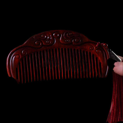 Natural Rhinoceros Horn Small Leaf Red Sandalwood Carved Wood Comb Retro Style Massage Comb Gifts with comb