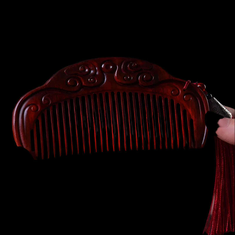 Natural Rhinoceros Horn Small Leaf Red Sandalwood Carved Wood Comb Retro Style Massage Comb Gifts with comb