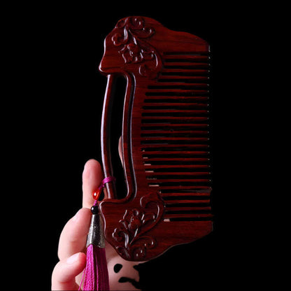 Natural Rhinoceros Horn Small Leaf Red Sandalwood Carved Wood Comb Retro Style Massage Comb Gifts with comb