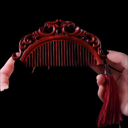 Natural Rhinoceros Horn Small Leaf Red Sandalwood Carved Wood Comb Retro Style Massage Comb Gifts with comb