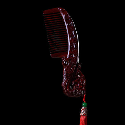 Natural Rhinoceros Horn Small Leaf Red Sandalwood Carved Wood Comb Retro Style Massage Comb Gifts with comb