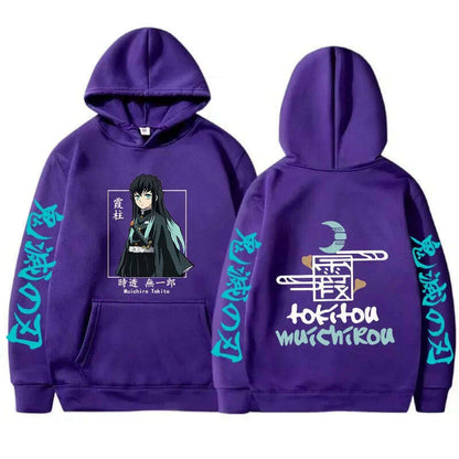New Autumn Funny Japan Anime Demon Slayer Men Hoodies Plus Size Sweatshirt Harajuku Muichiro Tokito Printed Hooded Girl Pullover