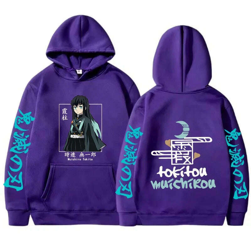 New Autumn Funny Japan Anime Demon Slayer Men Hoodies Plus Size Sweatshirt Harajuku Muichiro Tokito Printed Hooded Girl Pullover