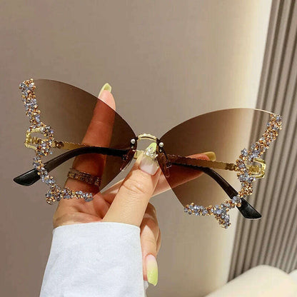New butterfly shape diamond rimless fashion sunglasses personality exaggerated cool tide men and women models sunglasses
