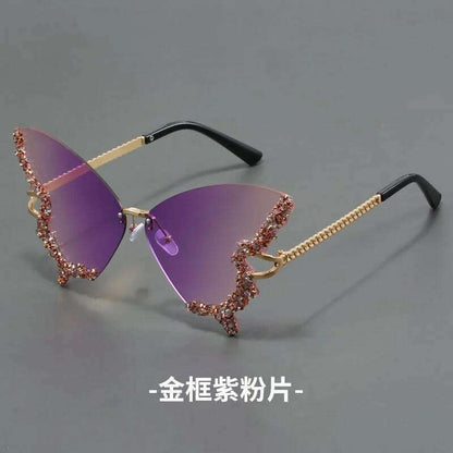 New butterfly shape diamond rimless fashion sunglasses personality exaggerated cool tide men and women models sunglasses