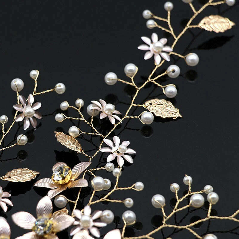 New Design Handmade Crystal Wedding Hair Accessories Tiara Headband Headpiece Simulated Pearl Bridal Hair Jewelry